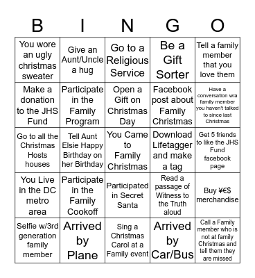 SCOTT FAMILY CHRISTMAS Bingo Card