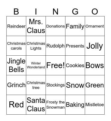 Christmas Vocabulary Bingo Card