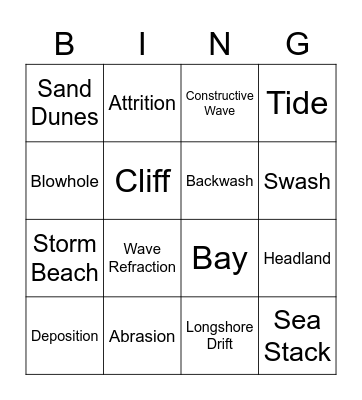 Coastal Processes Bingo Card