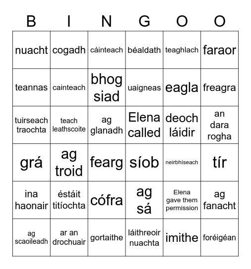 Na Deoraithe Bingo Card