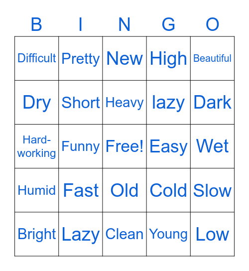 ESL-Adjectives Bingo Card