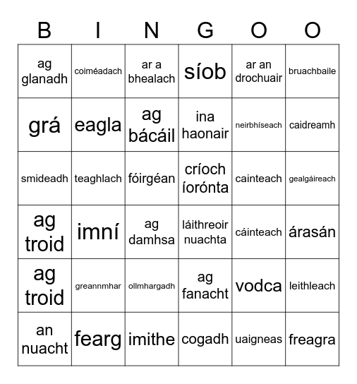 Na Deoraithe Bingo Card