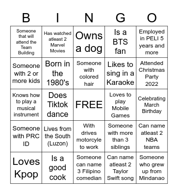 FILIPINO HUMAN BINGO Card