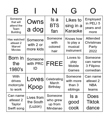 FILIPINO HUMAN BINGO Card