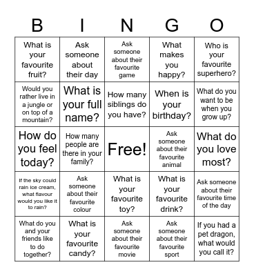 "Ask and Answer" Bingo Card