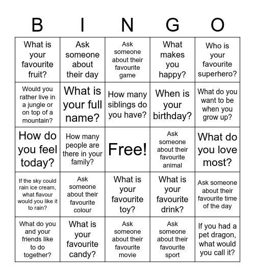 "Ask and Answer" Bingo Card
