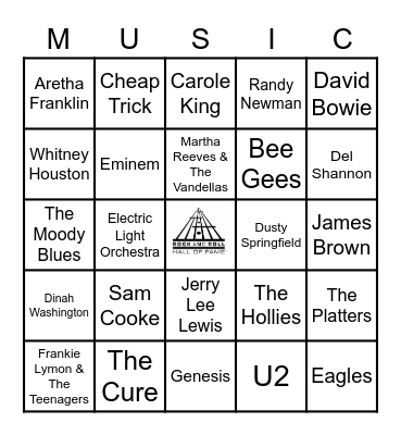 ROCK & ROLL HALL OF FAME Bingo Card
