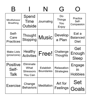 Coping Strategies Bingo Card