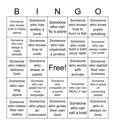 Skills & Talents Bingo Card