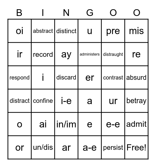 Morphology Wrap Up Bingo Card