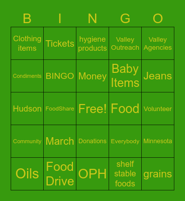 Valley Outreach Bingo Card