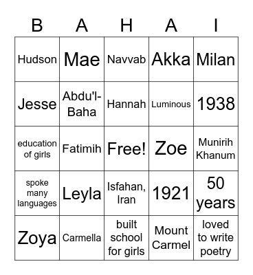 Munirih Khanum Bingo Card