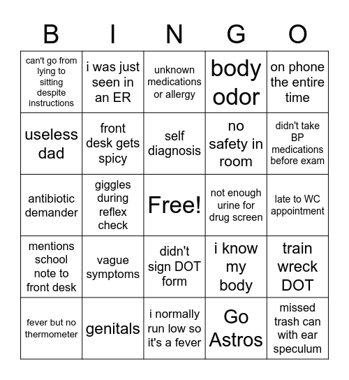 Urgent Care Bingo 3.30.2023 Bingo Card