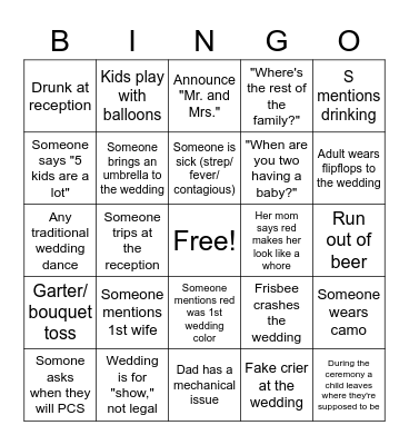 Wedding Bingo Card