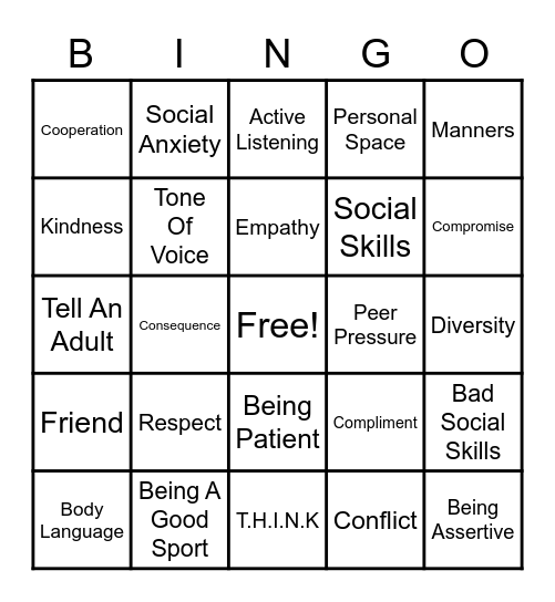 Social Skills Bingo Card