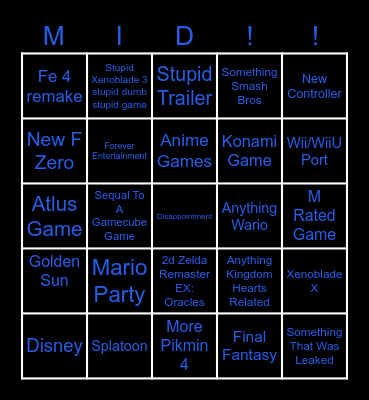 Next Nintendo Direct Bingo Card