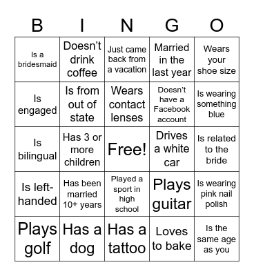 Find the Guest Bingo Card