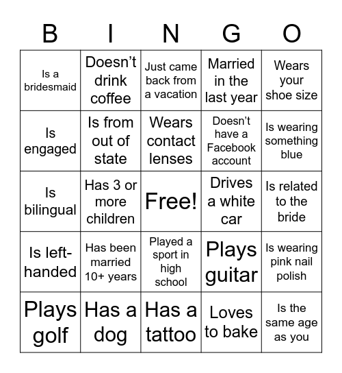 Find the Guest Bingo Card