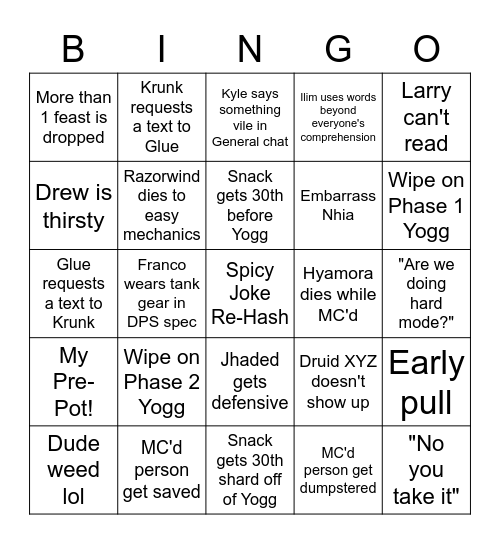 Spicy Raid Bingo Card