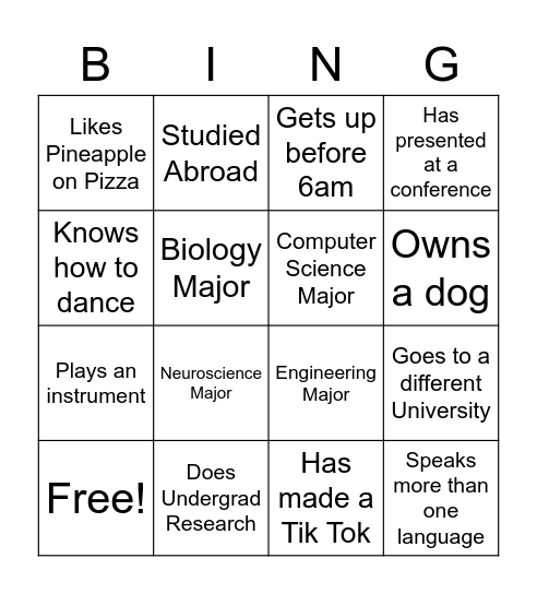 LSAMP Symposium Bingo Card
