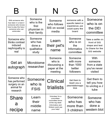 Get to Know Your SIS! Bingo Card