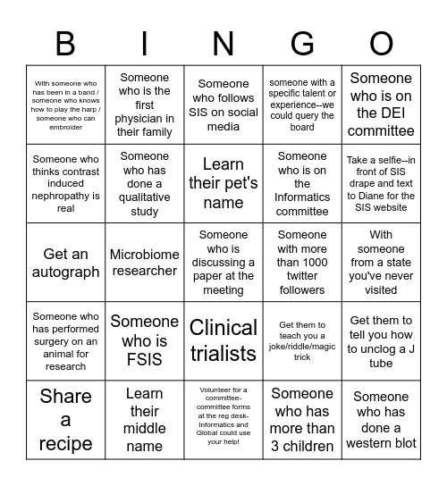 Get to Know Your SIS! Bingo Card