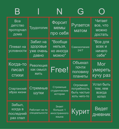 Команданте Че Bingo Card