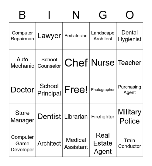 Career Day Bingo Card