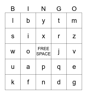 Letter Bingo Card