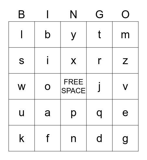 Letter Bingo Card