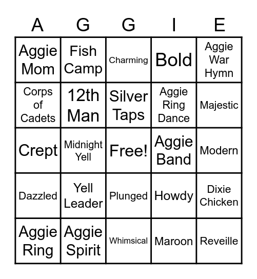 Mad Lib Bingo Card