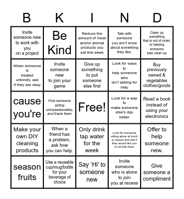 Compassion Bingo Card