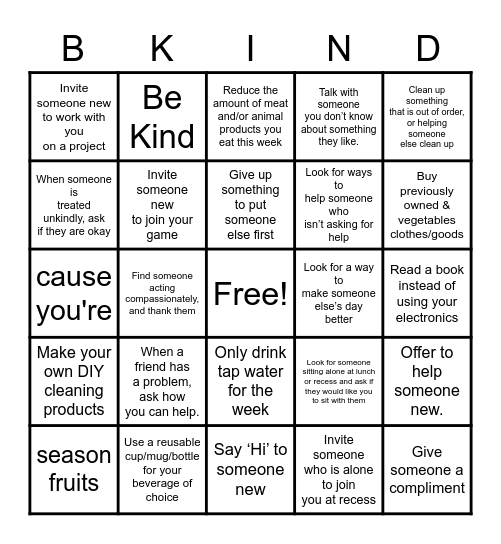 Compassion Bingo Card