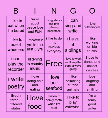 Guess Who Bingo Card