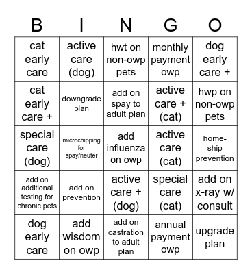 NRH BINGO Card