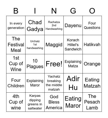 Temple Emanuel Passover 5783 Bingo Card