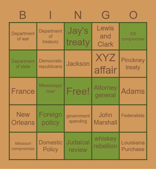 Foreign and Domestic Policies Bingo Card