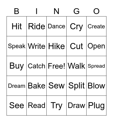Verbs in Infinitive Bingo Card
