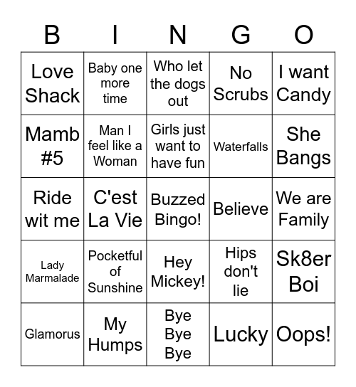 Everyones Favorites Music Bingo Card