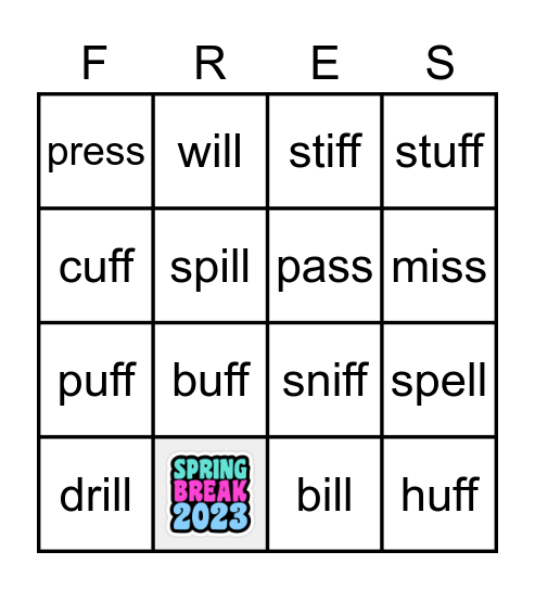 1st Grade Review Words Bingo Card