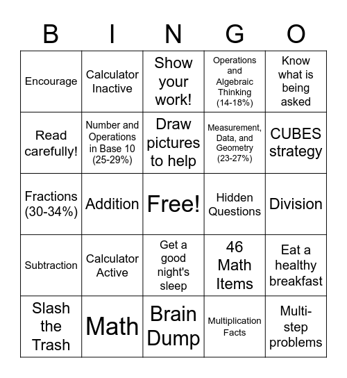 4th Grade EOG Night Bingo Card