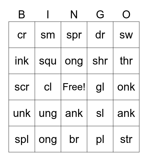 Beginning and Ending Sounds Bingo Card