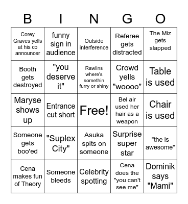 WrestleMania 2023 Bingo Card