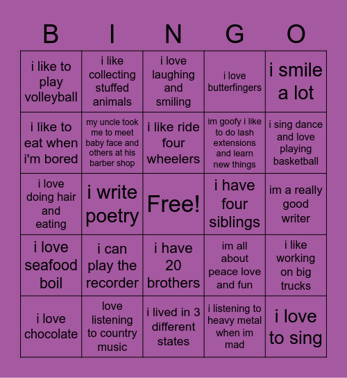 GUESS WHO Bingo Card