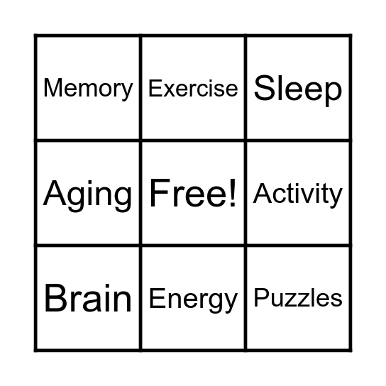 Pep Up Your Brain Bingo Card