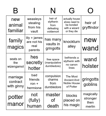 overpowered harry potter fic Bingo Card
