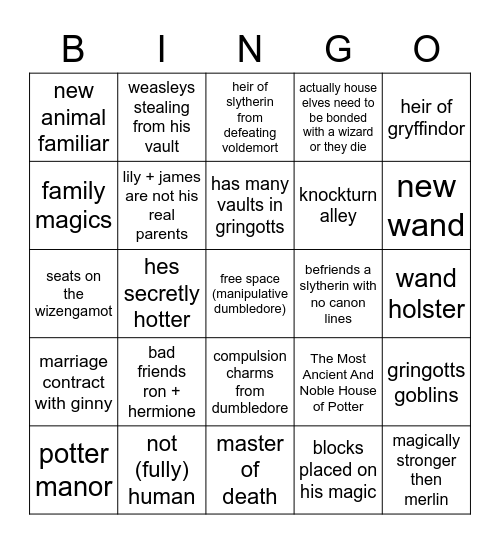 overpowered harry potter fic Bingo Card