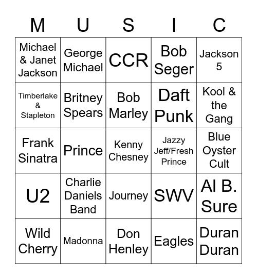 Music Bingo - Random Favorites Bingo Card