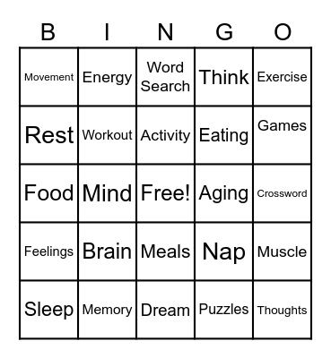 Pep Up Your Brain Bingo Card