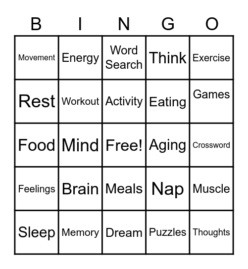 Pep Up Your Brain Bingo Card